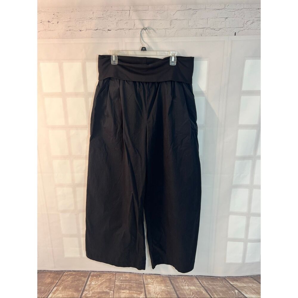 Versona Black Wide Leg Fold-Over High Waist Cotton Blend Pull-On Pants Size XL